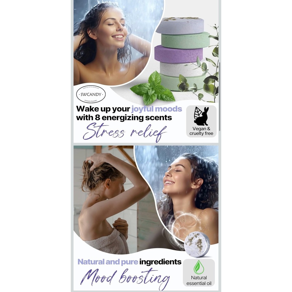 SWCANDY Shower Steamers Aromatherapy Gift Set‎ 8 Tablets Bath Shower Bombs New - Picture 2 of 4